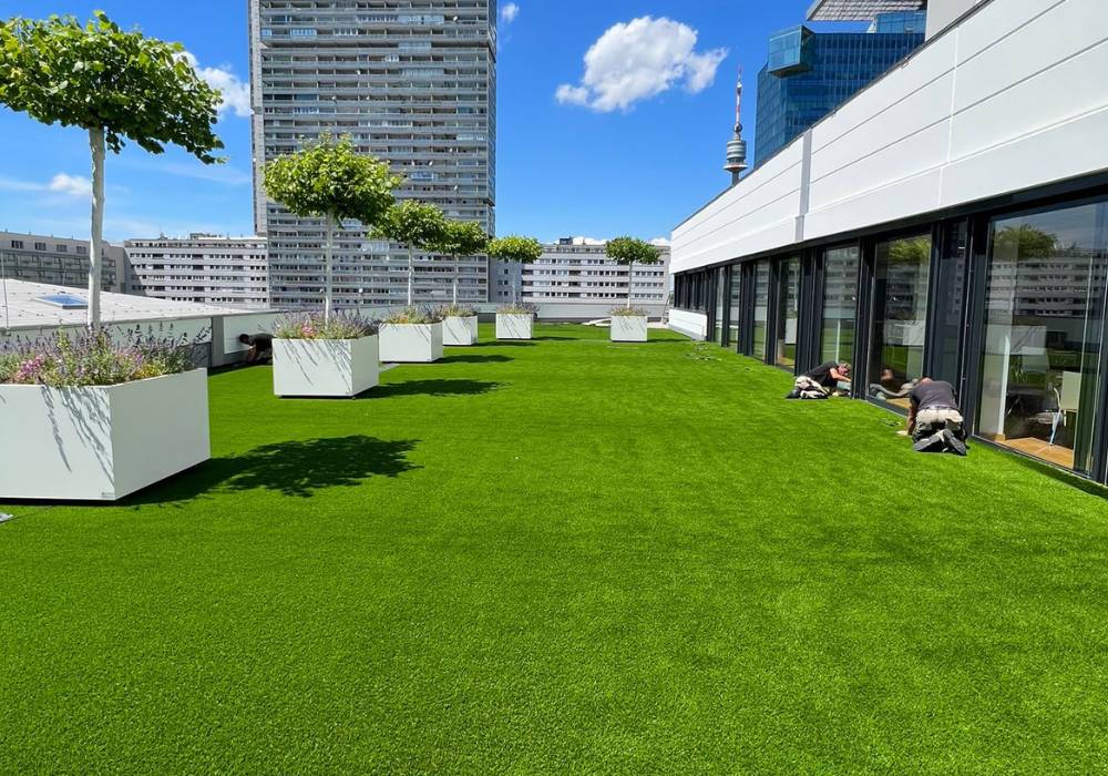 Rooftop convention center Vienna artificial grass balconies