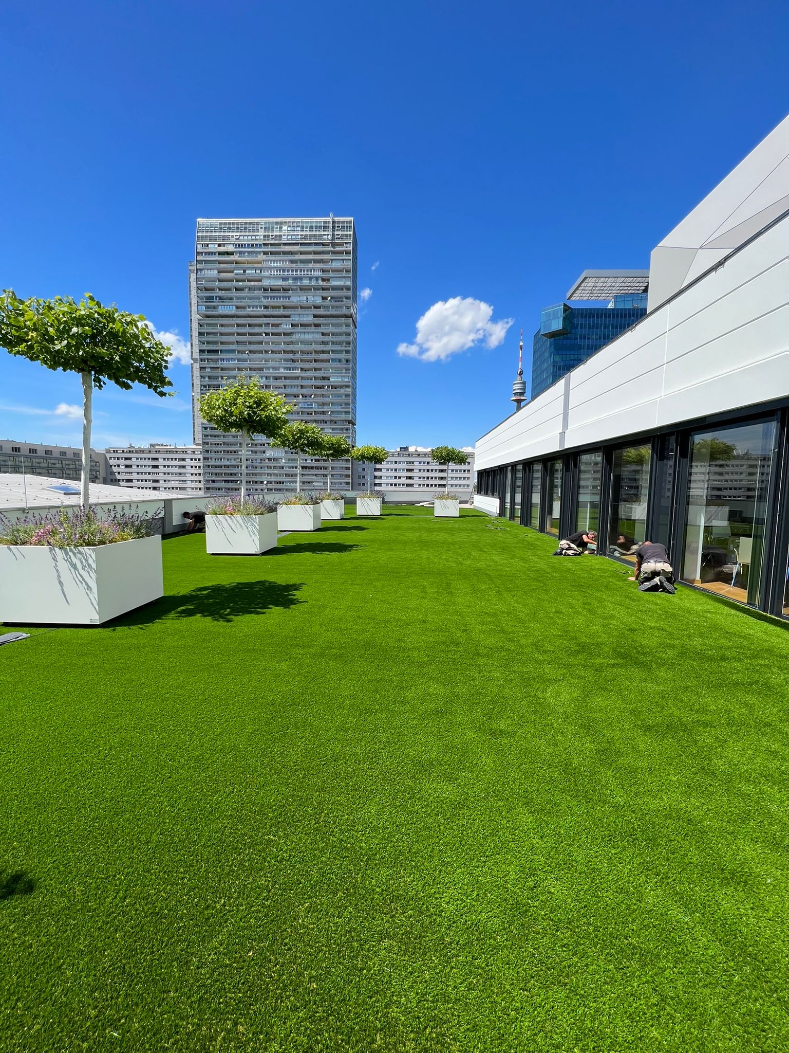 Prachtig uitzicht vanop het groene terras op de skyline van Wenen