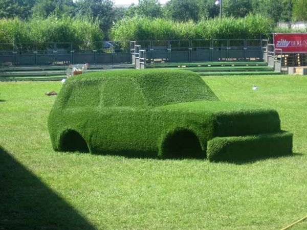 voiture emballé par gazon synthétique